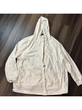Land's End Women's Windbreaker Jacket White Plus Size 2X 20W 22W Hooded Vented